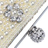 Asymmetric Shell Pattern Rhinestone Embellished Pearl Clutch - Cream
